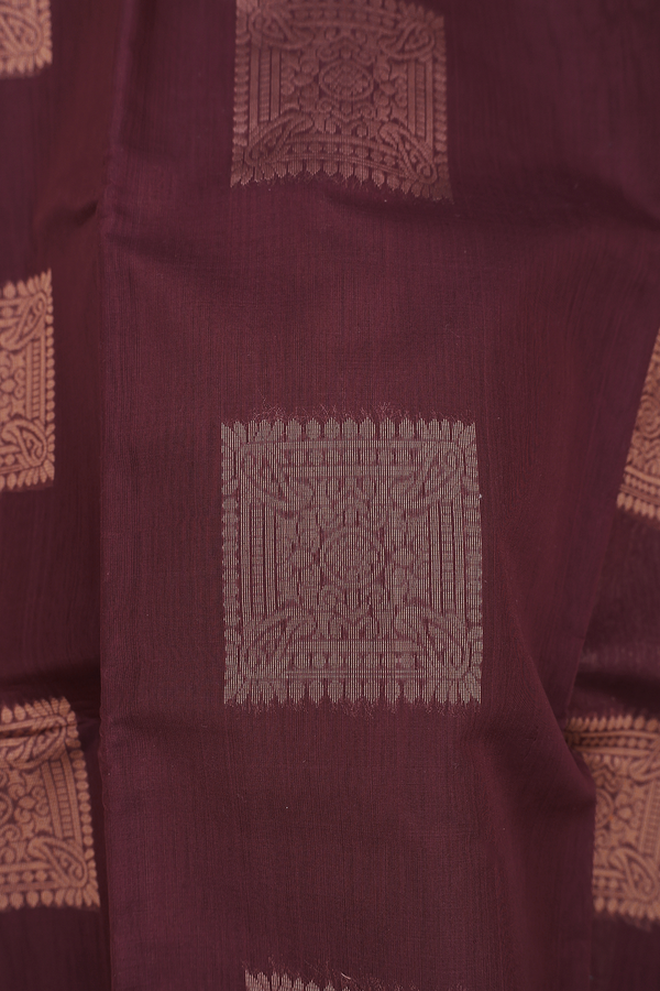 Kora Silk Cotton Saree In Maroon With Zari Motifs