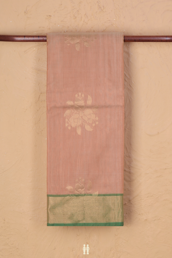 Kora Silk Cotton Saree In Dusty Rose With Floral Motifs