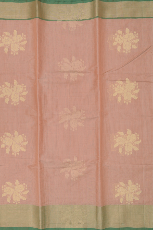 Kora Silk Cotton Saree In Dusty Rose With Floral Motifs