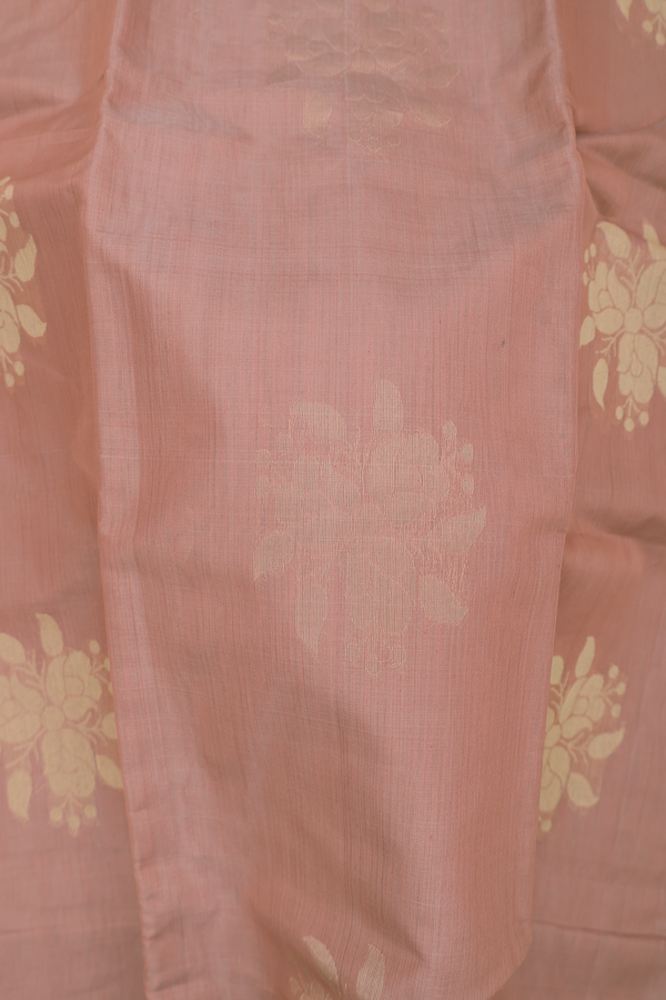 Kora Silk Cotton Saree In Dusty Rose With Floral Motifs