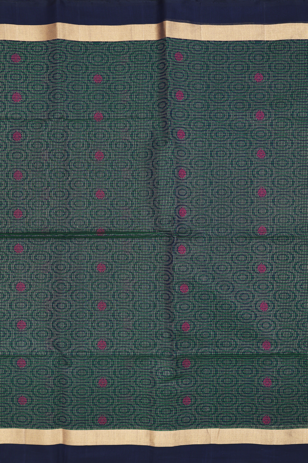 Kora Silk Cotton Saree In Green With Allover Design