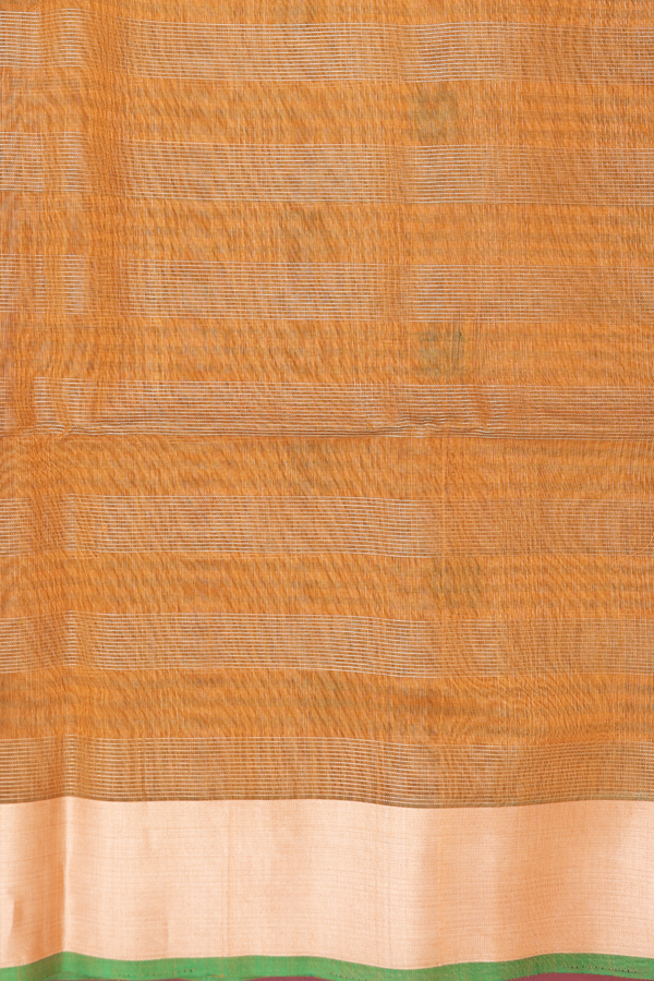 Kora Silk Cotton Saree In Orange With Stripes Design