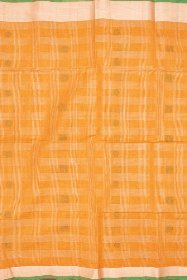 Kora Silk Cotton Saree In Orange With Stripes Design