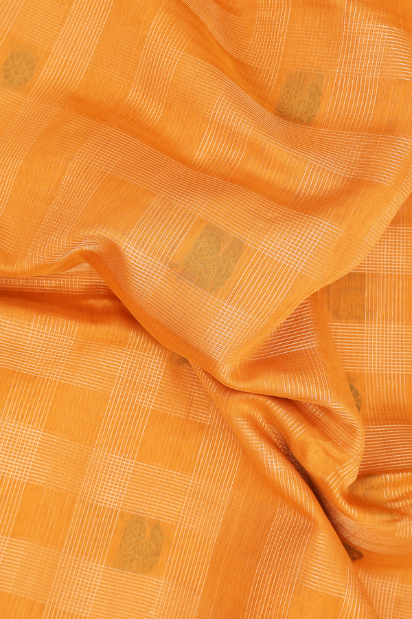 Kora Silk Cotton Saree In Orange With Stripes Design