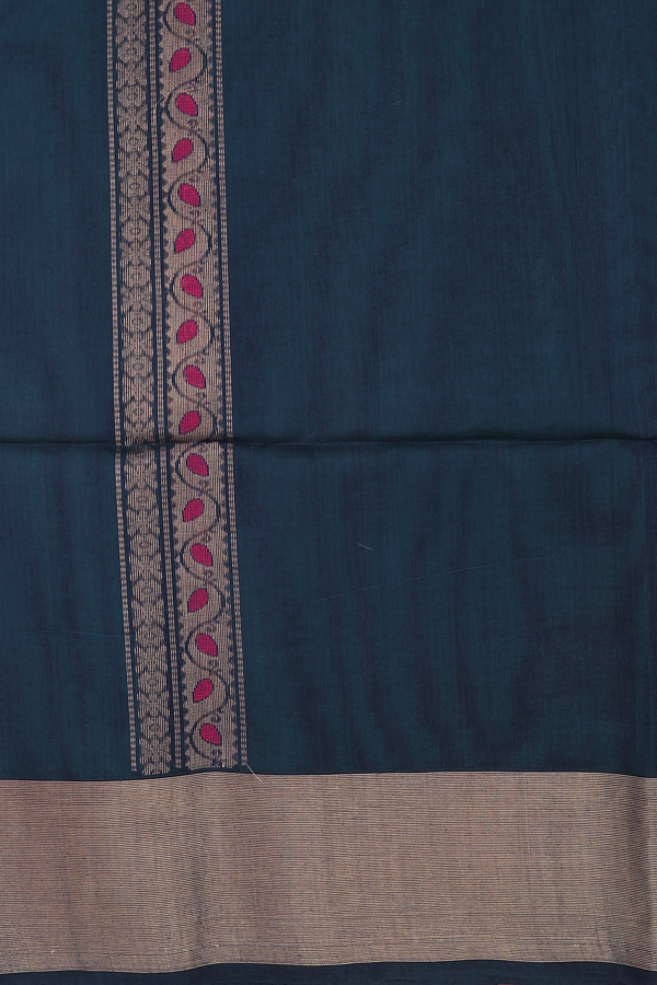Kora Silk Cotton Saree In Teal Blue With Allover Buttas