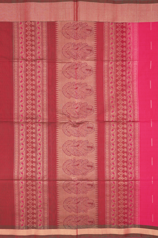 Kora Silk Cotton Saree In Rani Pink With Floral Buttas