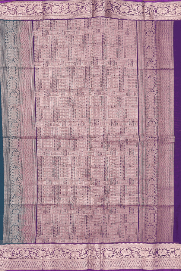 Kora Silk Cotton Saree In Teal Blue With Zari Buttas