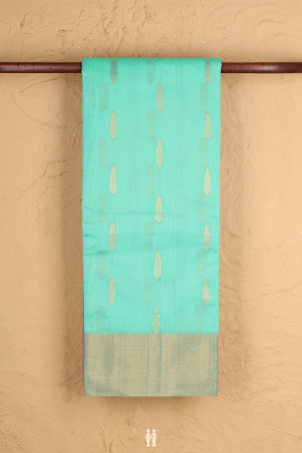 Kora Silk Cotton Saree In Tiffany Blue With Floral Buttas