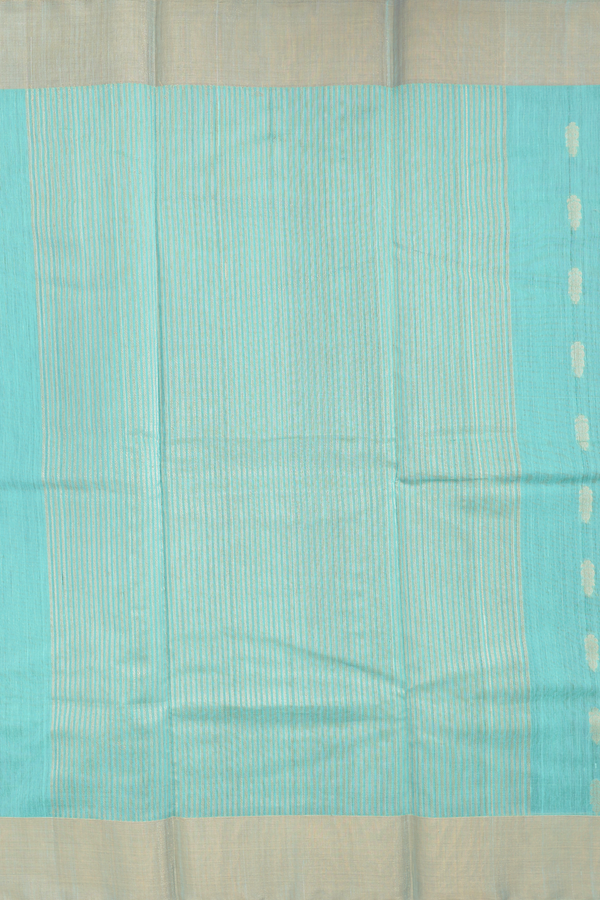 Kora Silk Cotton Saree In Tiffany Blue With Floral Buttas