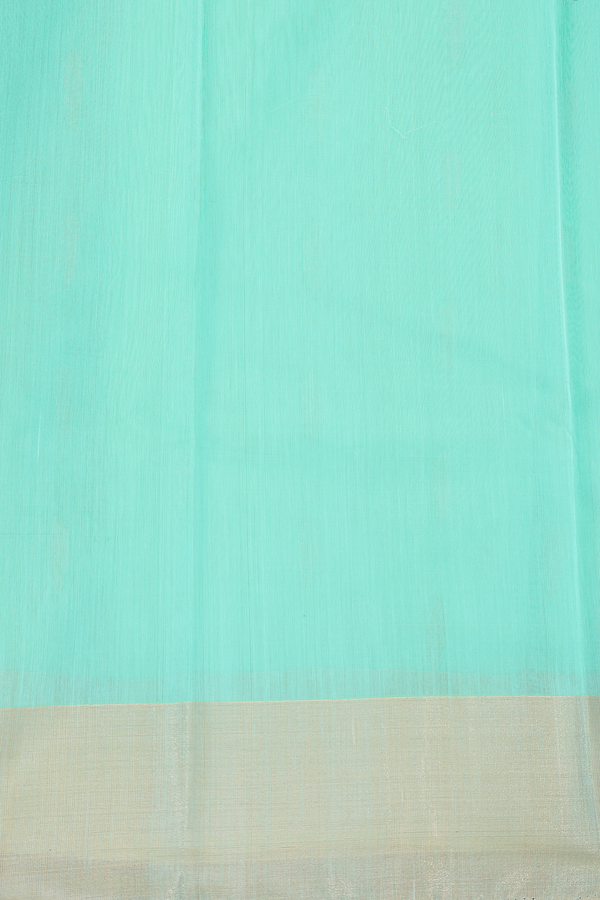 Kora Silk Cotton Saree In Tiffany Blue With Floral Buttas