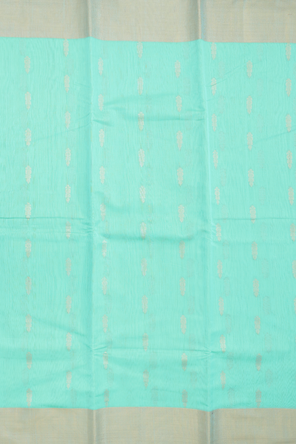Kora Silk Cotton Saree In Tiffany Blue With Floral Buttas