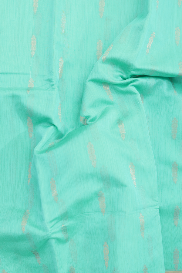 Kora Silk Cotton Saree In Tiffany Blue With Floral Buttas