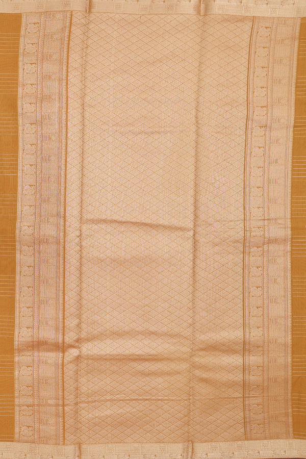 Kora Silk Cotton Saree In Ochre Orange With Checks Design