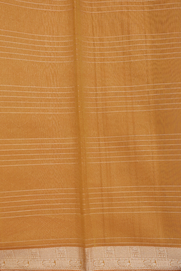 Kora Silk Cotton Saree In Ochre Orange With Checks Design