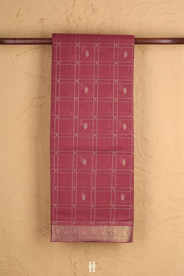 Kora Silk Cotton Saree In Mulberry With Checks Design