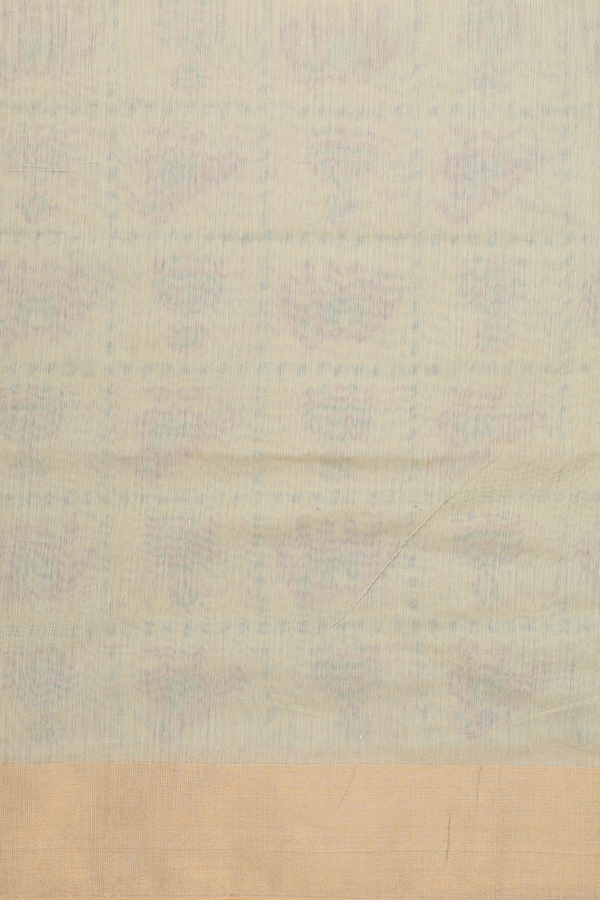 Kora Silk Cotton Saree Light Yellow With Elephant Design