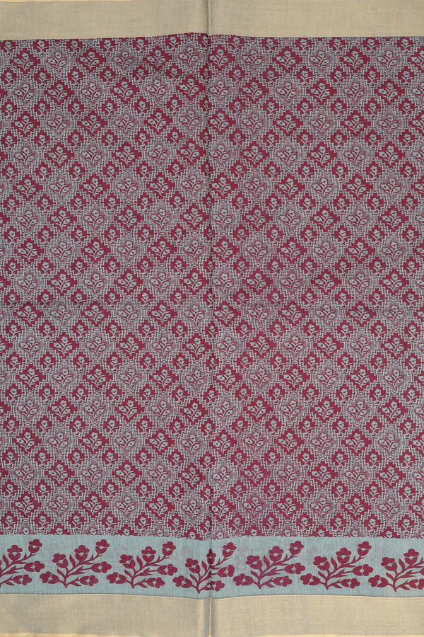 Kora Silk Cotton Saree In Red With Floral Design