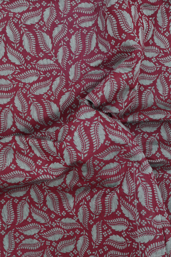 Kora Silk Cotton Saree In Red With Leaf Design