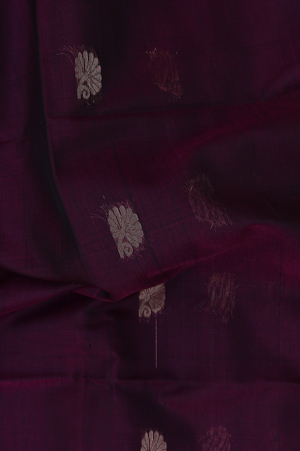Kora Silk Cotton Saree In Plum Purple With Floral Buttas