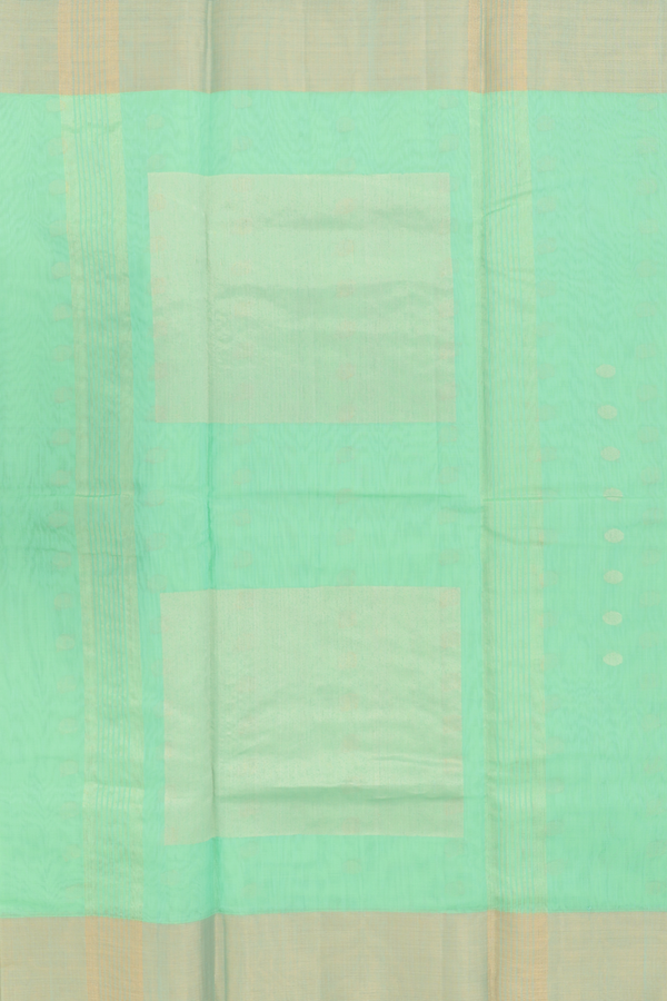 Kora Silk Cotton Saree In Mint Green With Allover Buttas