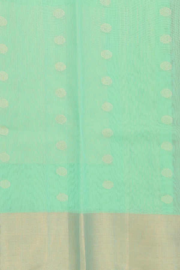 Kora Silk Cotton Saree In Mint Green With Allover Buttas