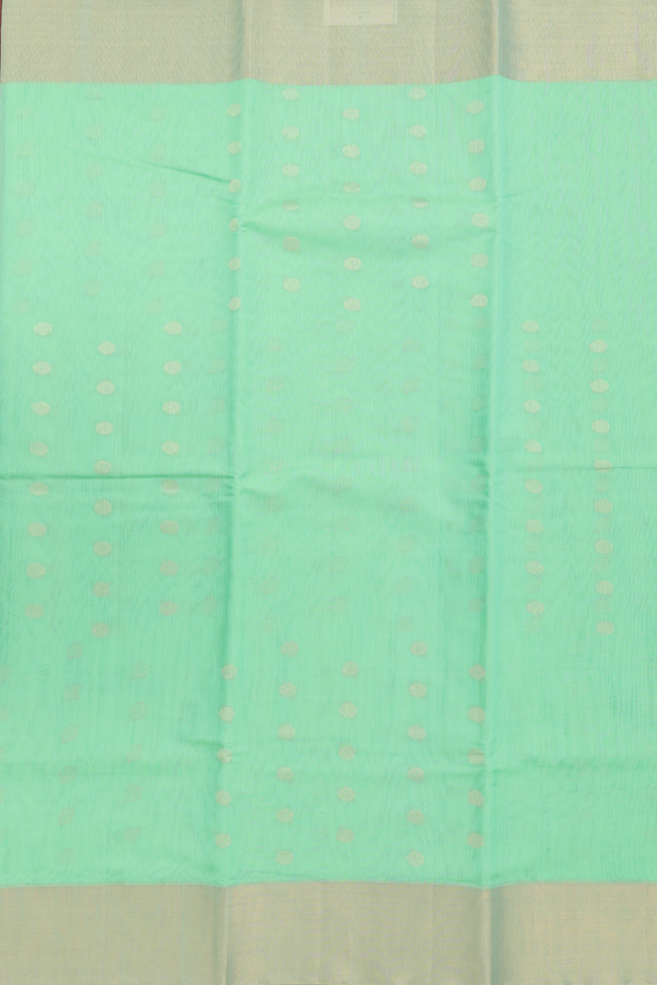Kora Silk Cotton Saree In Mint Green With Allover Buttas
