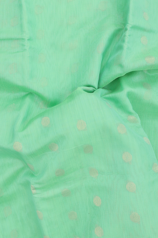Kora Silk Cotton Saree In Mint Green With Allover Buttas