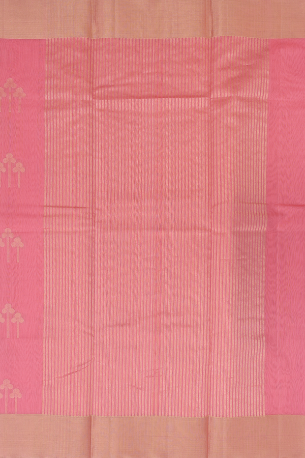 Kora Silk Cotton Saree In Tulip Pink With Zari Buttas