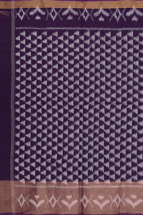 Kora Silk Cotton Saree In Deep Purple With Chevron Design