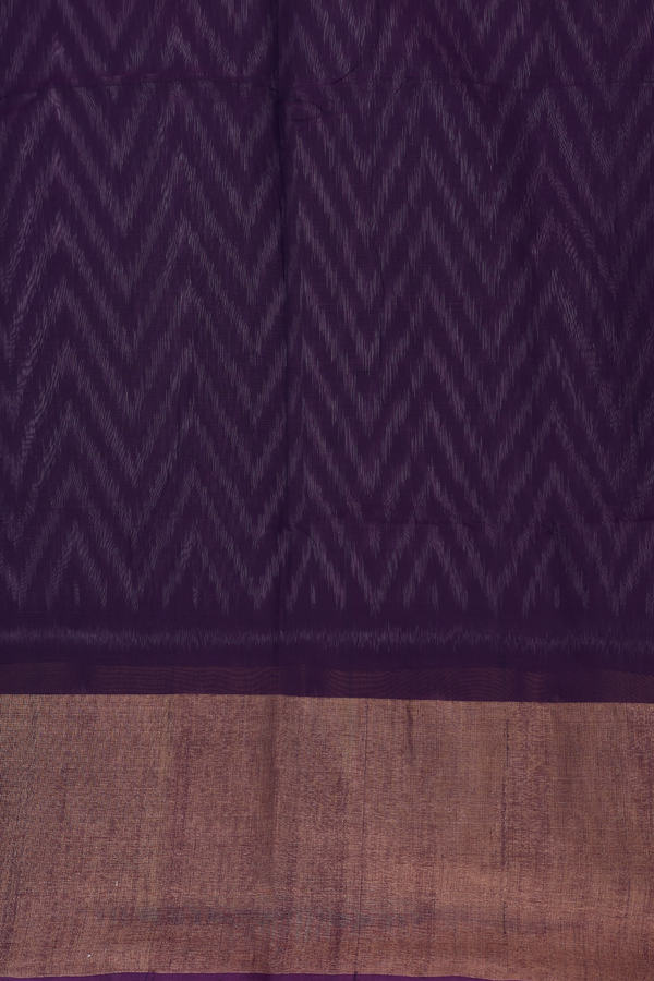 Kora Silk Cotton Saree In Deep Purple With Chevron Design