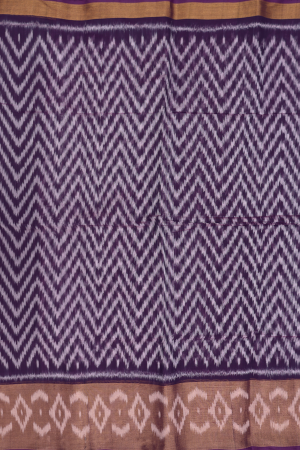 Kora Silk Cotton Saree In Deep Purple With Chevron Design