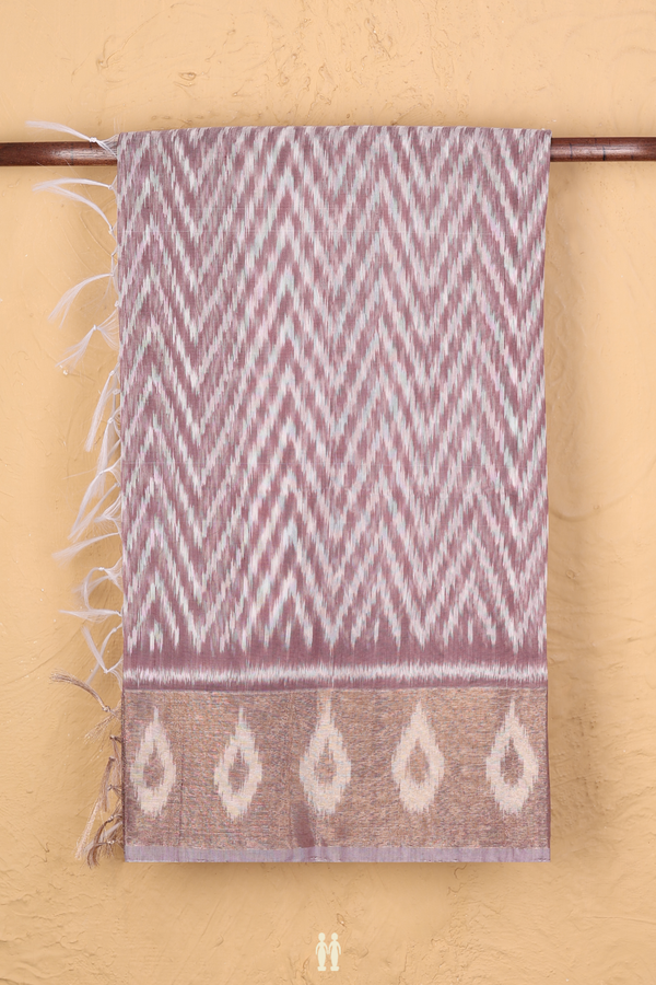 Kora Silk Cotton Saree In Dusty Grape With Chevron Design
