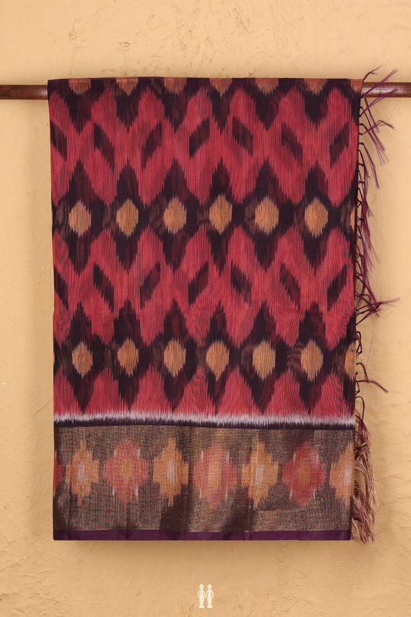 Kora Silk Cotton Saree In Purple With Ikat Design