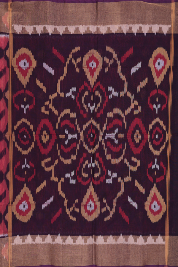 Kora Silk Cotton Saree In Purple With Ikat Design