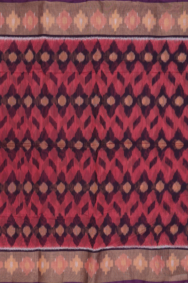 Kora Silk Cotton Saree In Purple With Ikat Design