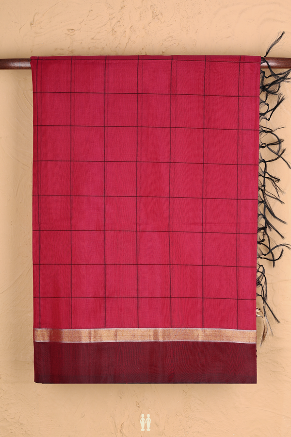 Kora Silk Cotton Saree In Pink With Checks Design
