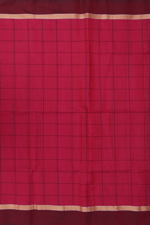 Kora Silk Cotton Saree In Pink With Checks Design