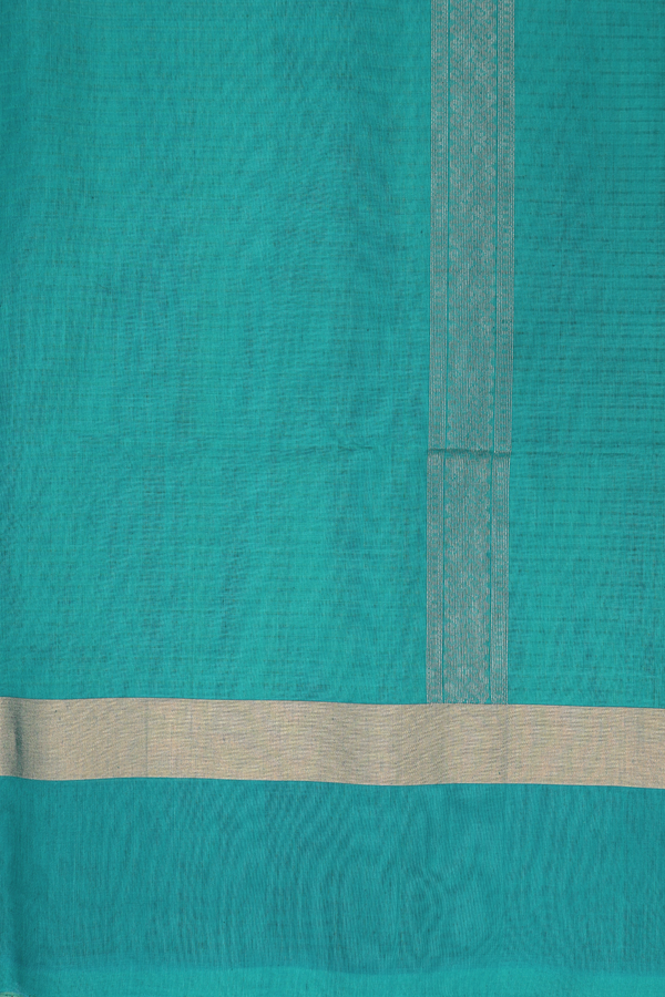 Kora Silk Cotton Saree In Green With Floral Motifs