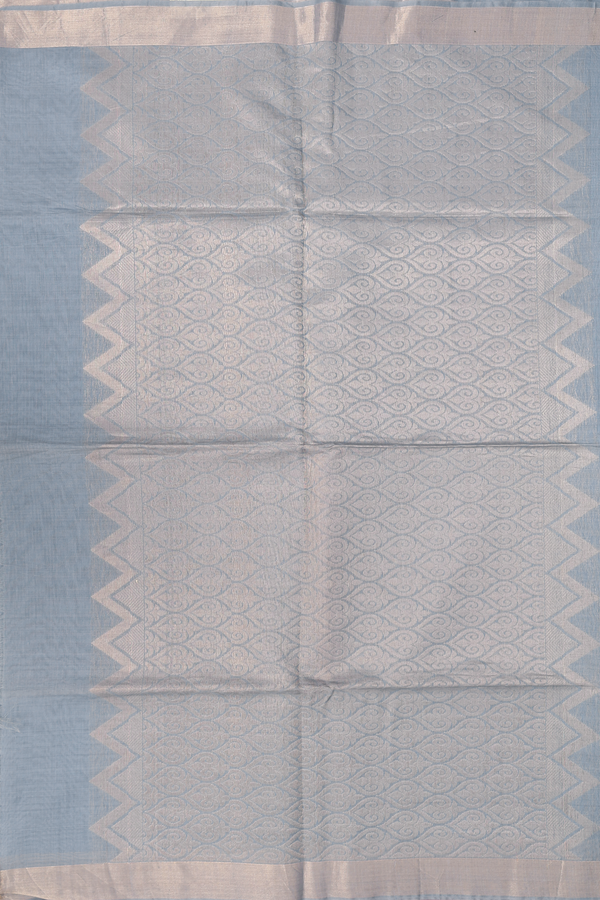 Kora Silk Cotton Saree In Pigeon Blue With Zari Buttas