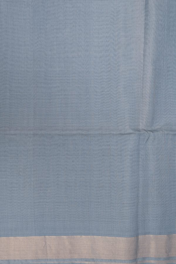 Kora Silk Cotton Saree In Pigeon Blue With Zari Buttas