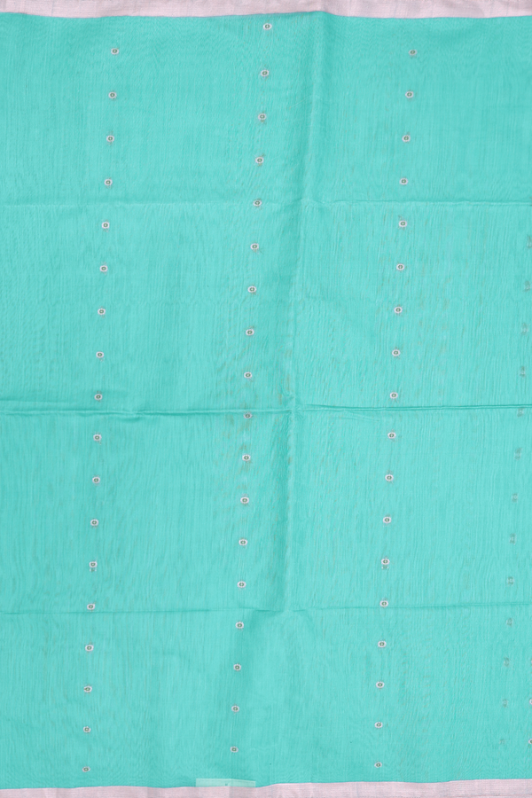 Kora Silk Cotton Saree In Light Blue With Floral Buttis