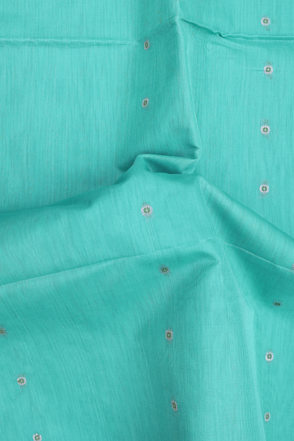 Kora Silk Cotton Saree In Light Blue With Floral Buttis