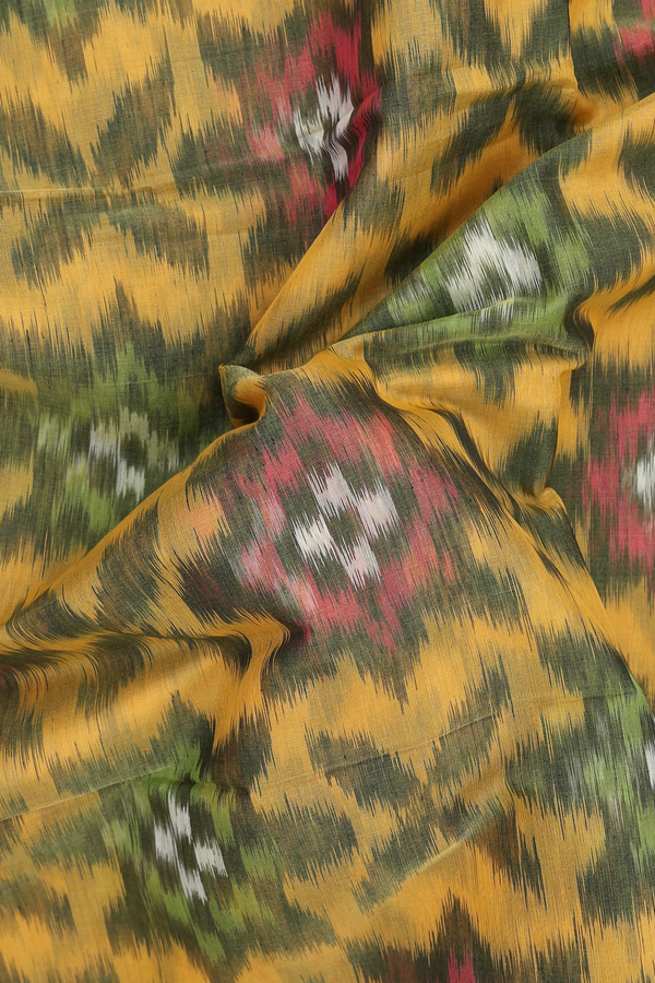 Kora Silk Cotton Saree In Yellow With Ikat Design