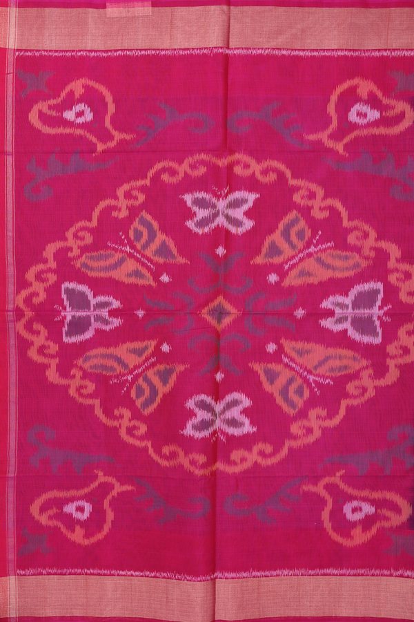 Kora Silk Cotton Saree In Royal Blue With Chevron Design