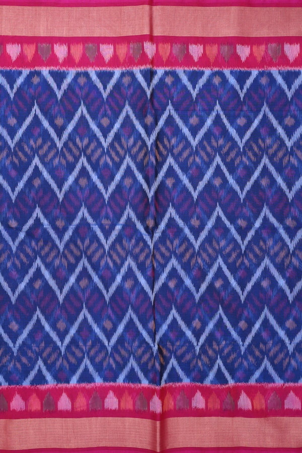 Kora Silk Cotton Saree In Royal Blue With Chevron Design