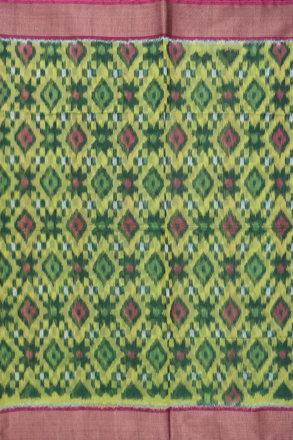 Kora Silk Cotton Saree In Green With Diamond Design