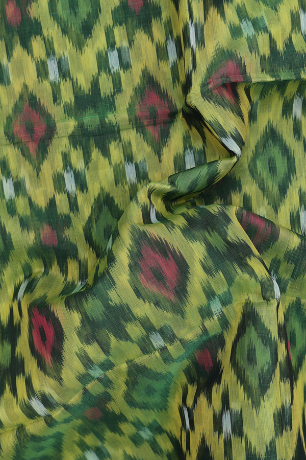 Kora Silk Cotton Saree In Green With Diamond Design