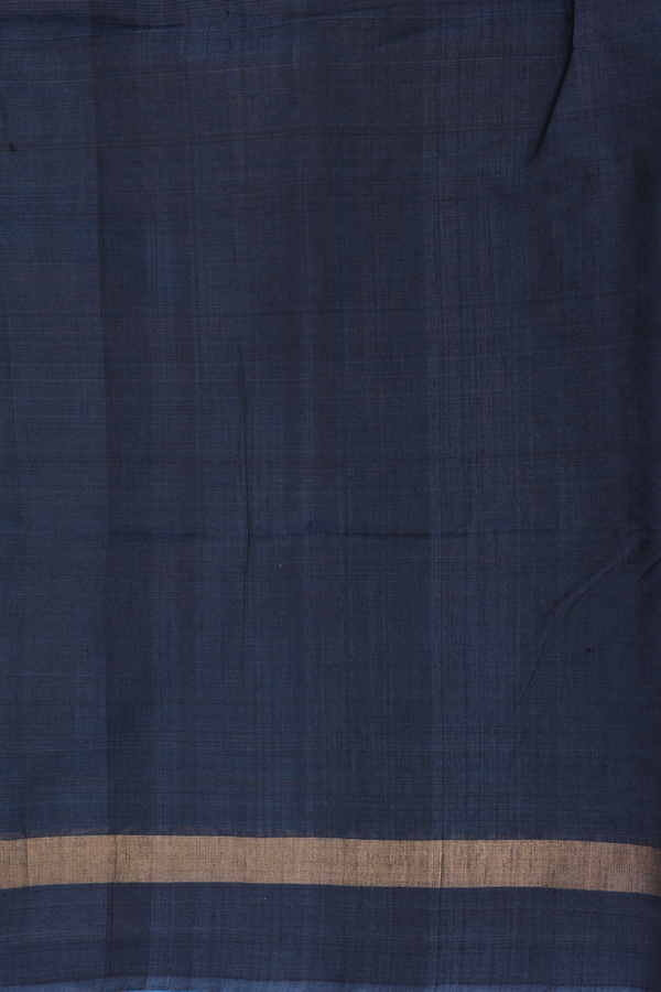 Kora Silk Cotton Saree In Cerulean Blue With Ikat Design