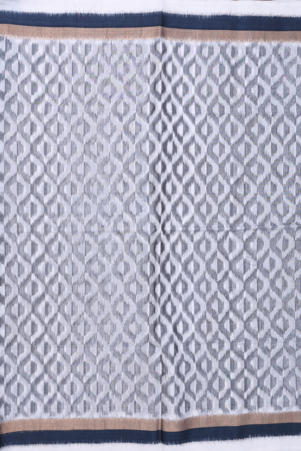Kora Silk Cotton Saree In White And Grey With Ogee Design