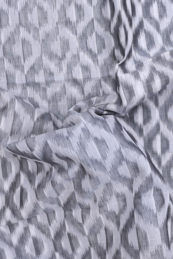 Kora Silk Cotton Saree In White And Grey With Ogee Design